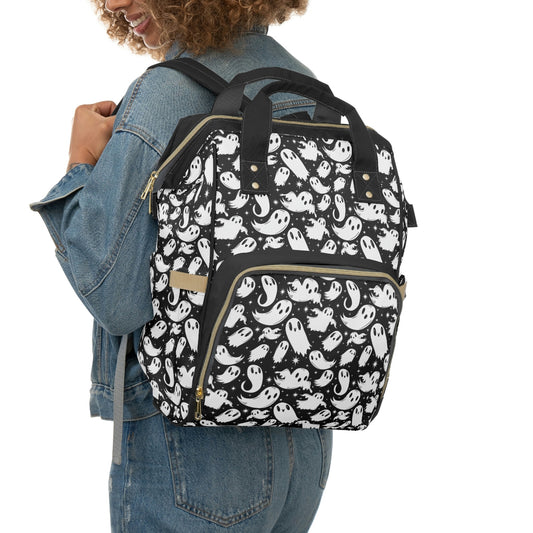 Ghosties 2022 Black, White Diaper Backpack Bag