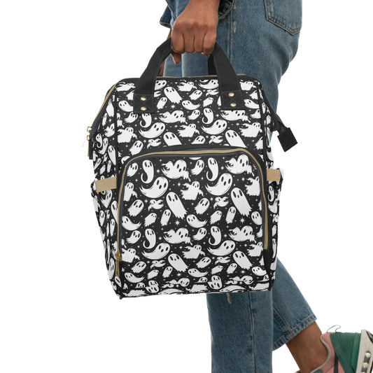 Ghosties 2022 Black, White Diaper Backpack Bag