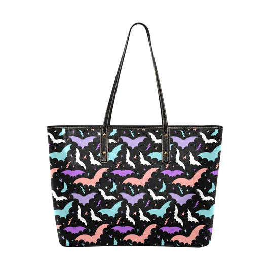 Bats and Stars Multi Color Faux Leather Tote Bag