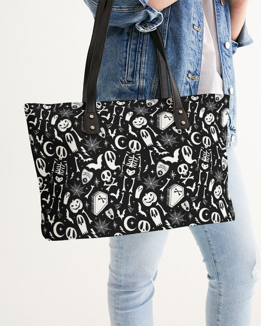 Dearly Departed 2021 Black and White Faux Leather Tote Bag