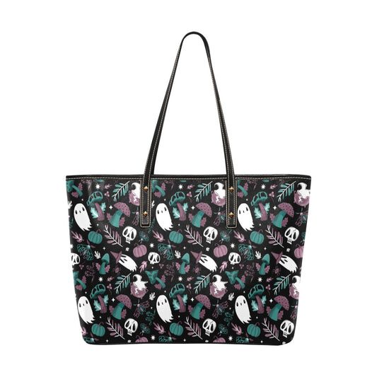 Mushroom Magick Witchcore Witchy Mauve, Teal Faux Leather Halloween Tote Bag