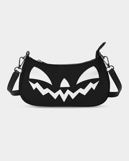 Happy Jack-O-Lantern Face Black and White Petite Canvas Purse