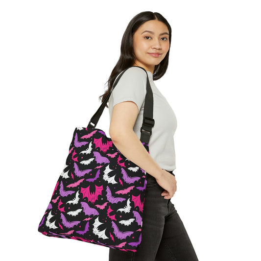 Batty Bats 2023 Black Multi Pink, Purple Adjustable Tote Bag (AOP)