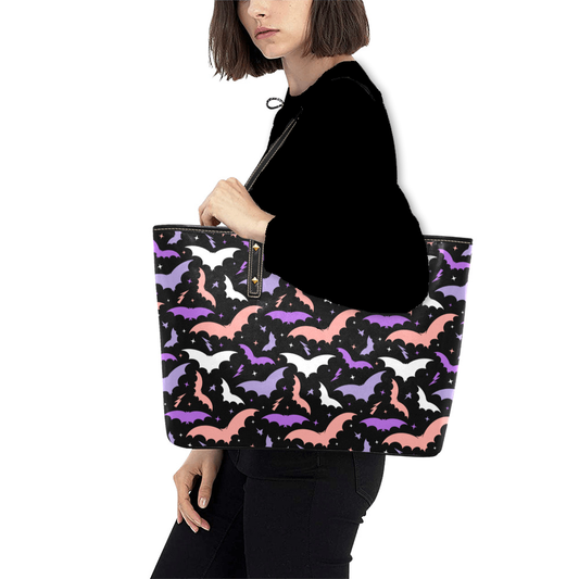 Bats and Stars Multi Color Faux Leather Tote Bag