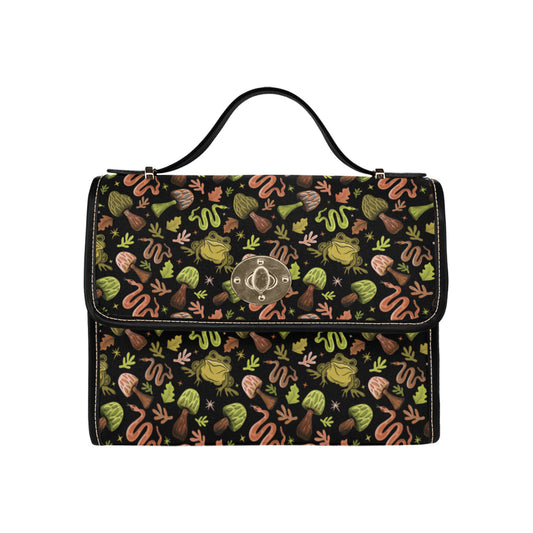 Toad Magic Moss Green Caramel Brown Nylon Canvas Satchel Purse