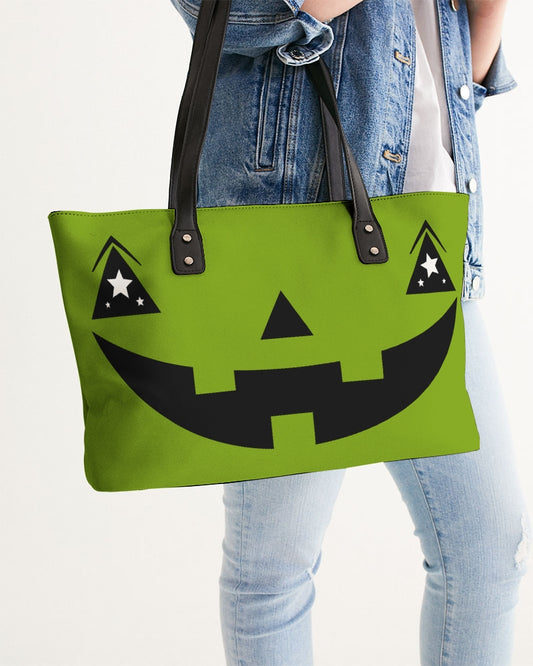 Jack-O-Lantern Face Chartreuse Faux Leather Tote Bag