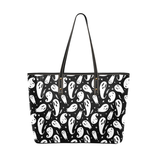 Ghosties 2021 Black, White Spooky Faux Leather Tote Bag