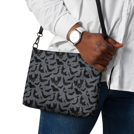 Batty Bats 2023 Gray Black Faux Leather Crossbody Bag