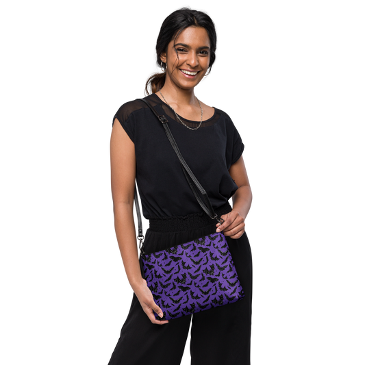 Batty Bats 2023 Purple Black Faux Leather Crossbody Bag