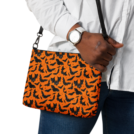 Batty Bats 2023 Orange Black Faux Leather Crossbody Bag