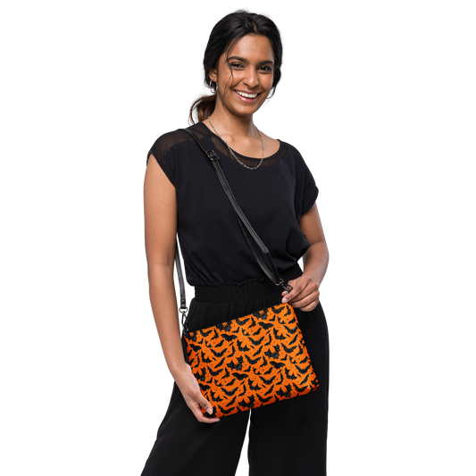 Batty Bats 2023 Orange Black Faux Leather Crossbody Bag