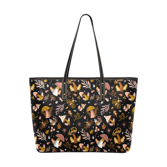 Midnight Mushrooms Mushroomcore Witchcore Faux Leather Tote Bag