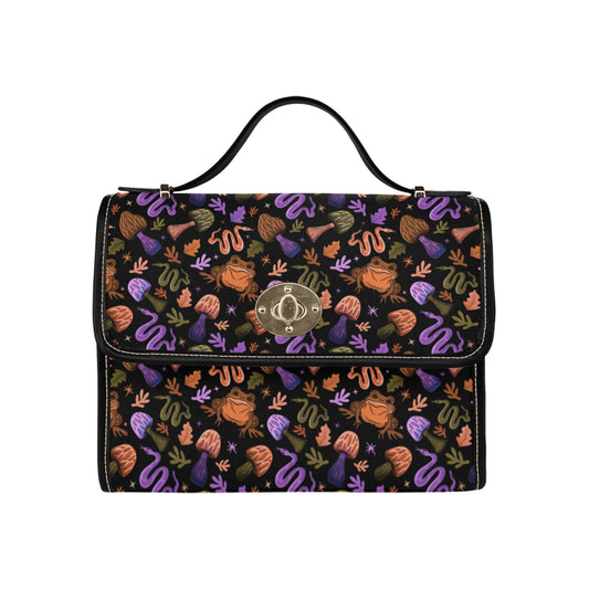 Toad Magic Moss Violet Lilac Caramel Nylon Canvas Satchel Purse