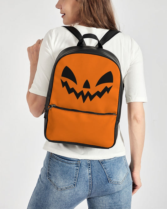 Happy Jack-O-Lantern Face Orange Black Classic Faux Leather Backpack